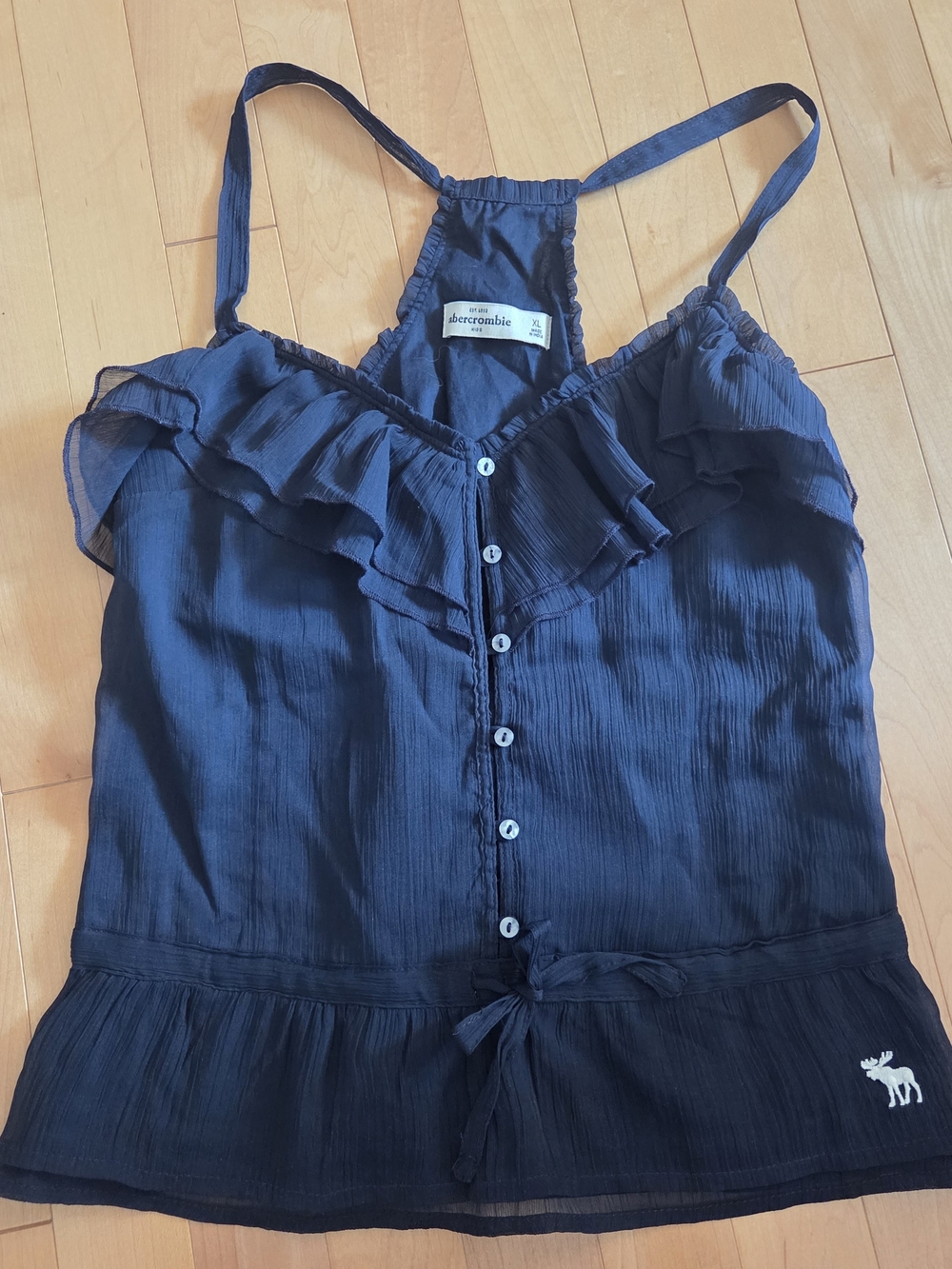Abercrombie Navy Ruffle Button-Front Racer Back Tank Top